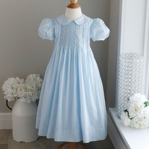 Strasburg Dress Blue Smocked Embroidery Size 4/5 Special RARE Design NEW